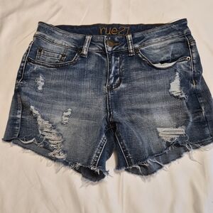 rue21 Women's Distressed Denim Shorts - Blue